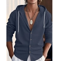 Close-up of navy blue striped men's hooded shirt showing fabric texture and drawstring detail - S / Navy Blue