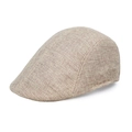 Close-up of the light brown linen-textured fabric and stitching on the flat cap - One Size / Light Khaki