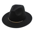 Classic black wool fedora hat for women with a minimalist gold metal trim detail - M (56-58cm) / Black
