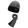 Winter knit hat and scarf set for men in black grey mix with warm fleece lining - One Size / Black