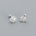 Fan-shaped S925 silver stud earrings with baguette zircons and ball screw back - White Gold