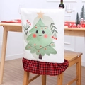 Christmas chair cover with cartoon tree print and red black buffalo plaid ruffle - Smiling Christmas Tree