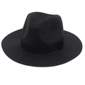 Détail de la texture tressée fine du chapeau de paille noir Panama avec ruban gros-grain - Taille unique / Noir