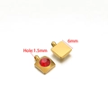 6mm square golden jewelry charm with red round stone inlay and 1.5mm hanging hole - 6mm / Square Gold Red
