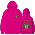 Rose red Alligator Alcatraz hoodie with cartoon graphics on both front and back sides - Rose Red