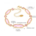 18k gold plated stainless steel bracelet featuring pink oval Czech glass stones - Pink
