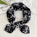 Floral cotton linen square scarf in black with white flower print for women neck hair - Black Maple Leaf