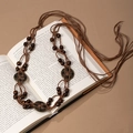 Bohemian hand-woven brown waist belt with vintage wooden beads and ethnic tassels - Triple Round Disc Woven Waist Belt (X451-6)