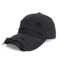 Gorra de béisbol negra vintage de algodón con efecto desgastado y roturas - Negro