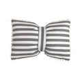 Bow-shaped pillow in gray and white stripes with decorative white pom-pom trim - Grey Stripes with Pom Poms