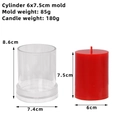 6x7.5cm cylindrical candle mold set with clear acrylic mold and red wax candle sample - Cylinder 6x7.5cm