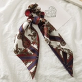 Red paisley satin silk scrunchie with long scarf ribbon ponytail holder accessory - Red Paisley