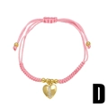 Bracciale intrecciato rosa regolabile con ciondolo a cuore dorato e zirconi incastonati - Rosa (D)