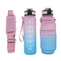 Detail of pink-blue gradient neoprene bottle sleeve with adjustable shoulder strap - Pink & Green