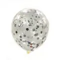 Detailed view of clear latex balloon filled with shiny silver and grey confetti sequins - Silver Sequin