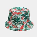 Detailed pattern of flamingo and tropical floral print on mint green bucket hat - Adjustable / Pale Green Flamingo Floral (10# Color)