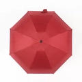 Fully opened red 8-rib automatic umbrella with reflective trim and hanging strap - 5-Fold 8 Ribs Umbrella Wine Red