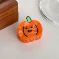 Lindo clip de pelo de calabaza naranja con hoja verde y sonrisa para niños - Calabaza