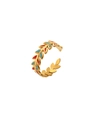 Olive leaf adjustable ring with red and blue enamel in 18k gold plated finish - Red and Blue Olive Branch