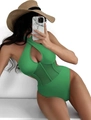 Bañador de una pieza verde esmeralda con recortes de malla y cuello halter cruzado - S / Verde
