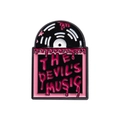 Pink enamel pin featuring The Devil's Music vinyl record design with a black record sleeve - Vinyl Record (The Devil's Music)