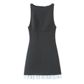 Elegante abito a giacca grigio senza maniche con orlo a pieghe bianco stile chic - XS / Grigio