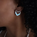 Lava style heart stud earrings with silver finish and light blue enamel detail - Blue/Silver
