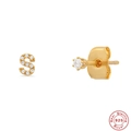 Detail of gold-plated 925 silver S-letter and round zircon studs with quality seal - Letter S / Gold