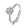 Eleganter Sechs-Klauen-Ring mit Solitär-Zirkonia und verstellbarem V-Ringband - Einstellbar Offen / Weißgold vergoldetes Kupfer