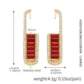 Detail of 18k gold plated stainless steel earrings with red rectangular zircon stones - Red Zircon Earrings / Red
