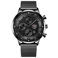 Men's stylish black stainless steel watch with mesh band and luminous date display - Silver Case Black Mesh [Mesh + Calendar/Luminous]