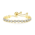 Detail view of adjustable gold tennis bracelet with oval white cubic zirconia stones - 4*6mm Oval Stone / 14K Light Gold