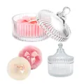 Elegant glass powder jar with textured lid and two plush puff accessories with satin bows - 1 Beige + 1 Pink 90*30MM (In Glass Jar)