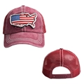 Detail van de verstelbare riem en rood gaas op de vintage truckerpet met Amerikaanse vlag - Verstelbaar / Bordeauxrood