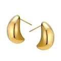 Polished gold teardrop stud earrings in a minimalist geometric C-shape design - Water Drop Studs