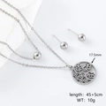 Set gioielli in acciaio inox con collana a doppio strato e orecchini a perno con fiori - Stile Fiore Farfalla Tondo