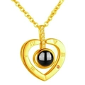Golden heart projection necklace with Roman numerals and black stone inlay on O-chain - Heart Shape Gold