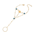 Goldenes Fingerarmband mit blauen Evil-Eye-Anhängern und einem runden Münzdesign - Böser Blick Münze Stil (4#)