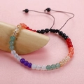 Detail view of colorful beaded bracelet with red agate and adjustable woven cord strap - Seven Color Beaded Style (6)