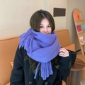 Thick purple faux cashmere scarf with chunky knit texture and soft fringe detail - Periwinkle