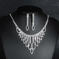 Luxurious bridal jewelry set featuring a silver zircon flower necklace and waterdrop earrings - Necklace + Earrings Set / Silver (DTN14027264S)