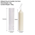 Toothed cylindrical candle mold and white ribbed candle with 16.2cm height specifications - Ribbed Church 3.5x15cm