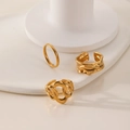 Three-piece set of elegant gold titanium steel rings with wave and chain link textures - J631-Gold Chain Minimal 3-Piece Set
