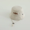 Detailed macro of cream corduroy bucket hat with Florida embroidery and adjustable wind string - 50cm (1-3 Years) / Florida-Cream