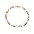 Detailed macro view of white cat eye stone beads and gold faceted metal beads on a bracelet - Gold White (YB-1008G-WHT)