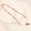 Detail of colorful beaded necklace with purple clover pendant and pearl accents - 4# Purple Clover Mixed Color Beaded Necklace