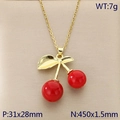 Collana dorata con ciondolo a ciliegia in smalto rosso su sfondo di tessuto beige - Stile Doppia Ciliegia Rossa (KN292075-Z)