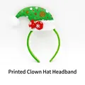 Christmas headband with green elf hat design featuring red snowflakes and white fur trim - TK-14GR (Printed Clown Hat Headband - Green)