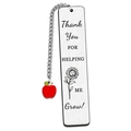 Silver metal bookmark with red apple pendant and sunflower engraved thank you message - Sunflower/Help Me Grow-11