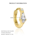 925 Sterling Silver geometric gold hoop earrings with zircon, 0.9cm inner diameter size - E4958-One Pair / Gold